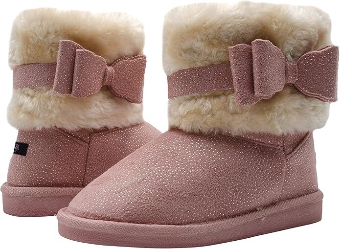 Kensie Girls’ Slip on Mid High Microsuede Shimmer Winter Boots, Blush, sz 1