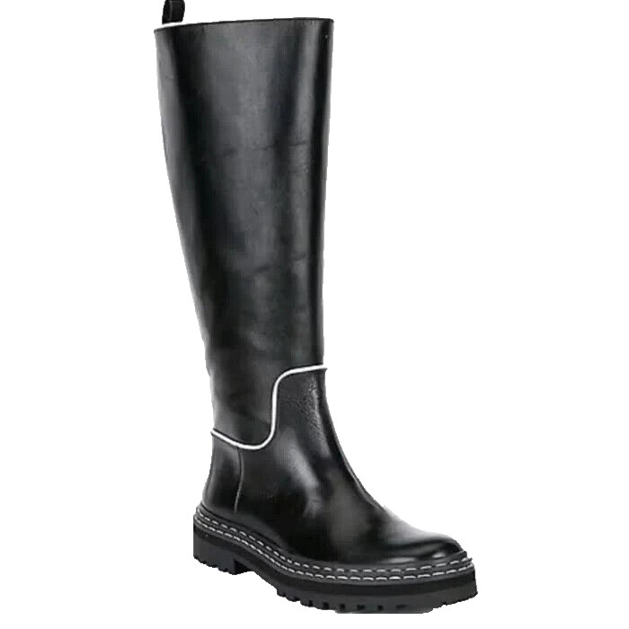 COURTNEY GROW-ANTONIO MELANI Black/Cream Leather Riding Knee Women Boots 7M NEW