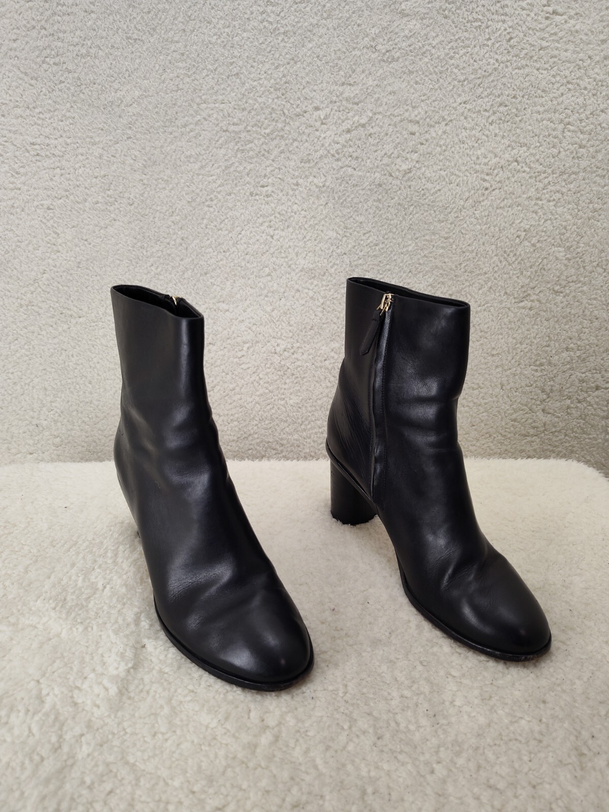 Pour La Victoire Women Boots 7.5 Black Faux Leather Side Zip Block Heel Shoes