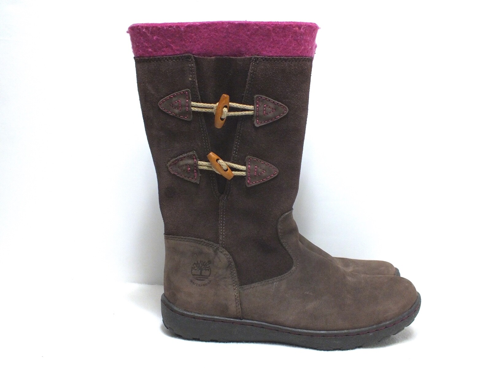 Timberland Girls Boots Suede Brown/Fuschia Pink Size 5 US
