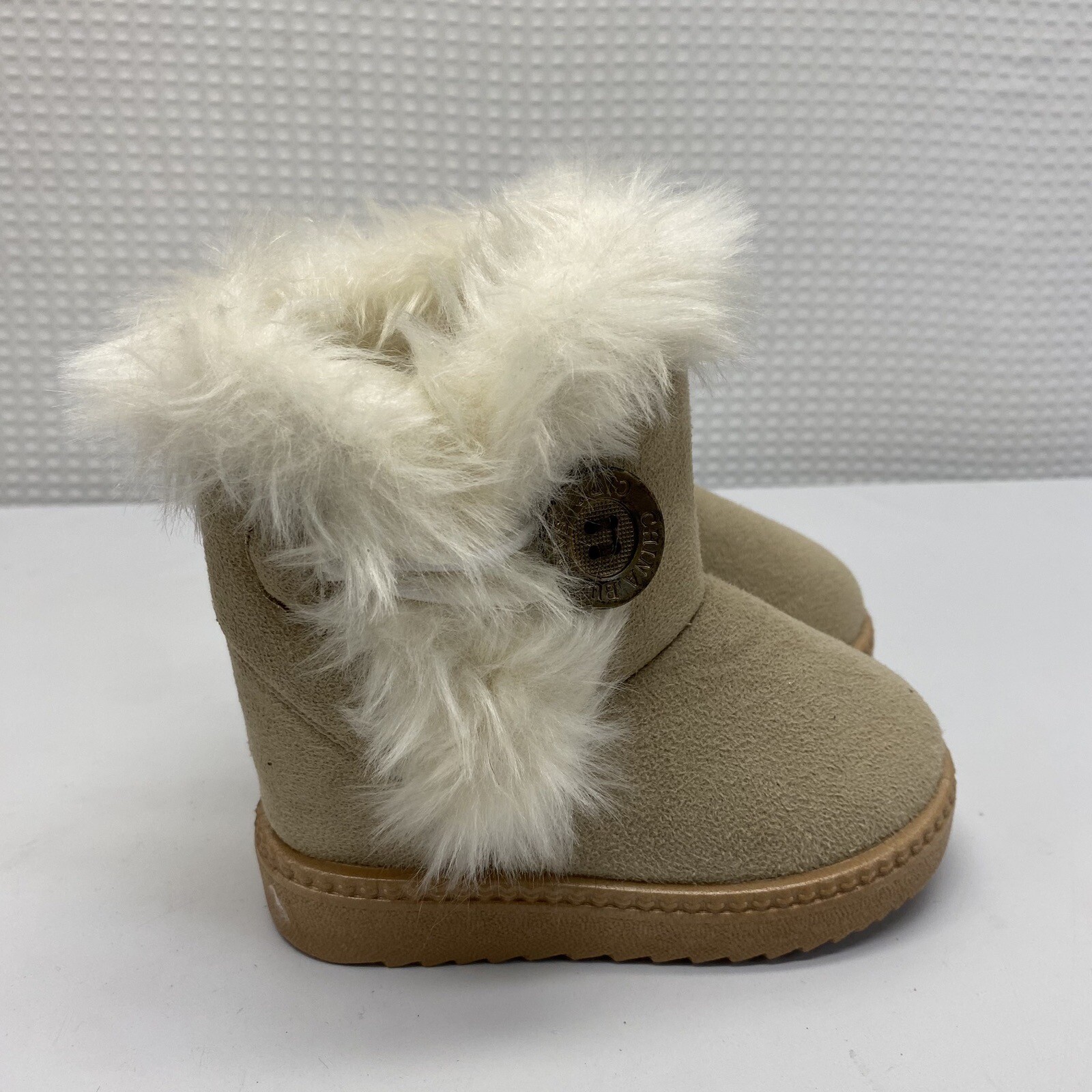 China Buttons City Toddler Girls Boots, Tan, Fleece Lined Size 7 (b4)