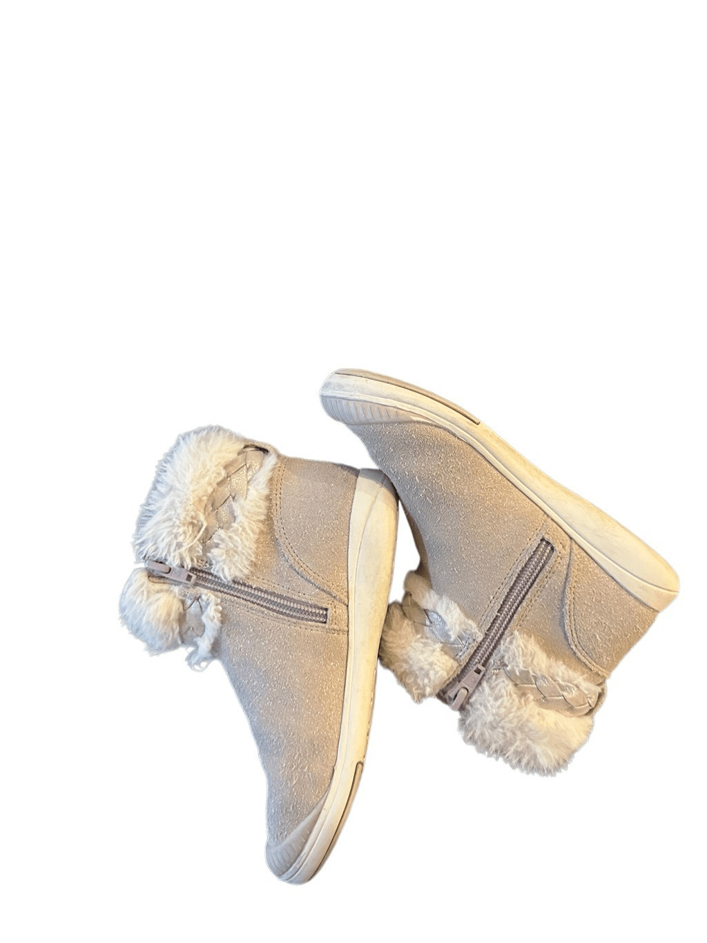 Girls winter boots faux fur ankle sz 13 shimmer cream/ champagne