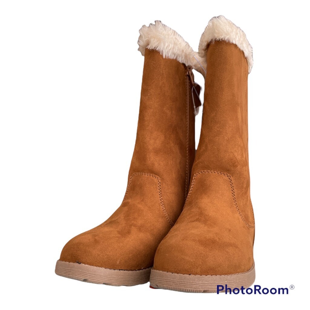 Cat & Jack Girls Winter Boots Brown Faux Fur Lined Round Toe Side Zipper 3 New