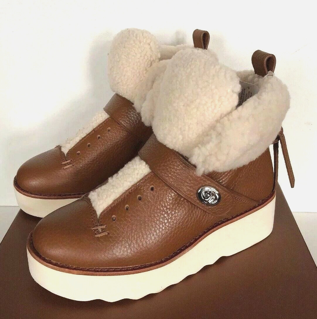 New Coach Q7800 Urban Hiker Shearling PCS Women Boots Size 5 Saddle