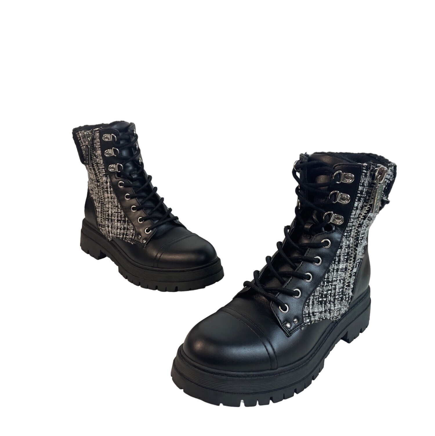 Nine West Women’s Black And White Side Zipper Hi Top Boots Sz 9M