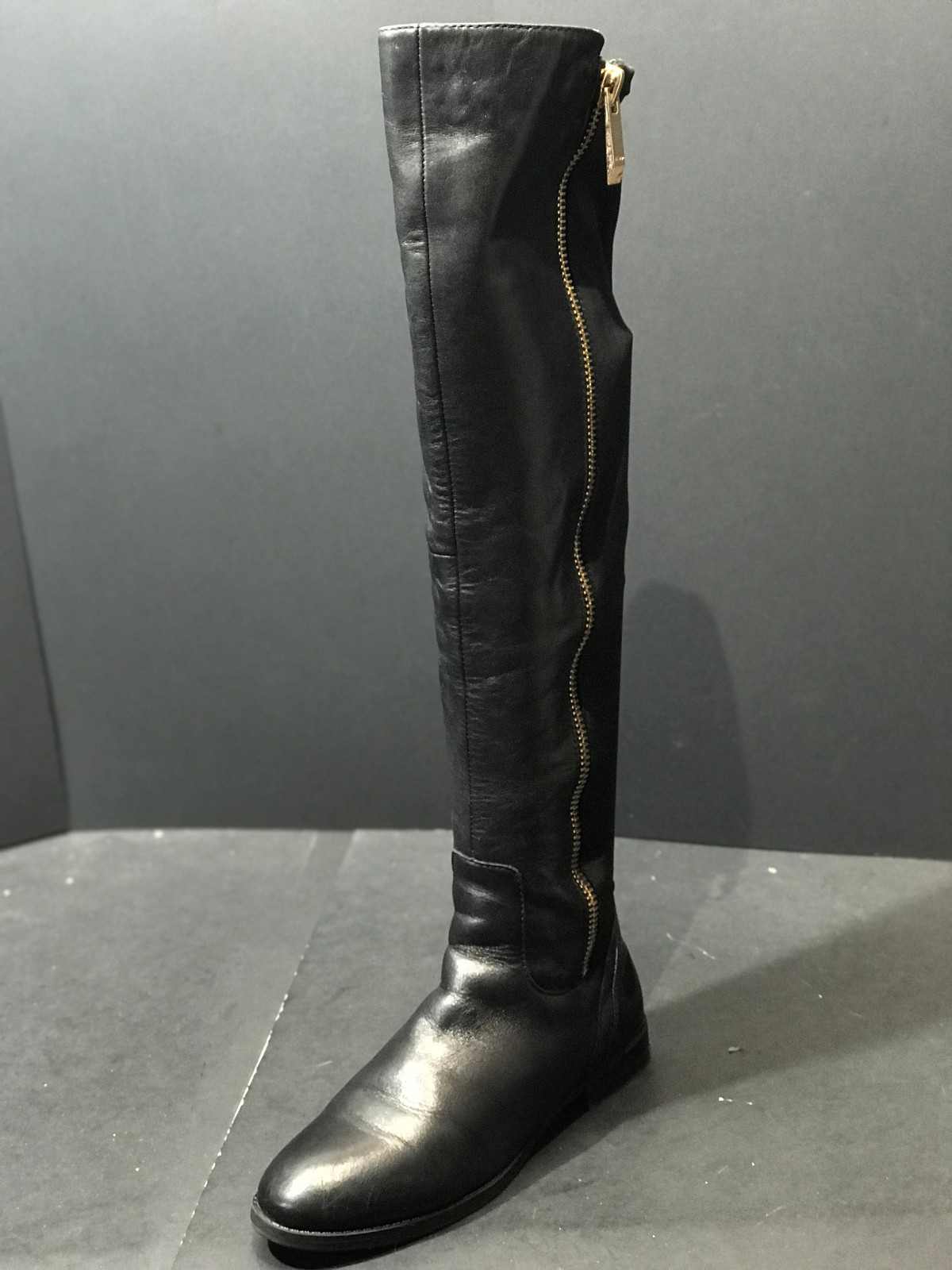 ALDO Dyna Black Leather Stretch Fabric Knee High Pull On Women Boots Size US 6 M