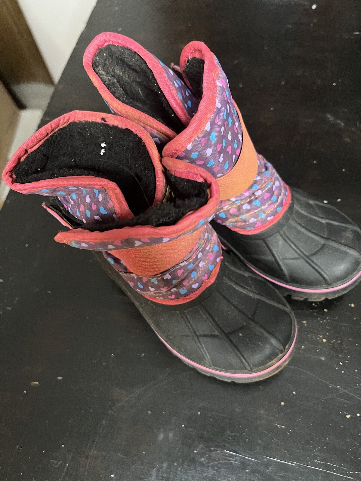 New Lily & Dan  Black Pink Girls Winter Boots  Size 9/10 Strap Rubber Insulated