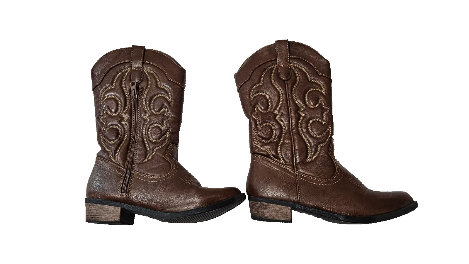 Cat And Jack Dark Brown Cowboy Western Block Heel Girls Boots Size 3