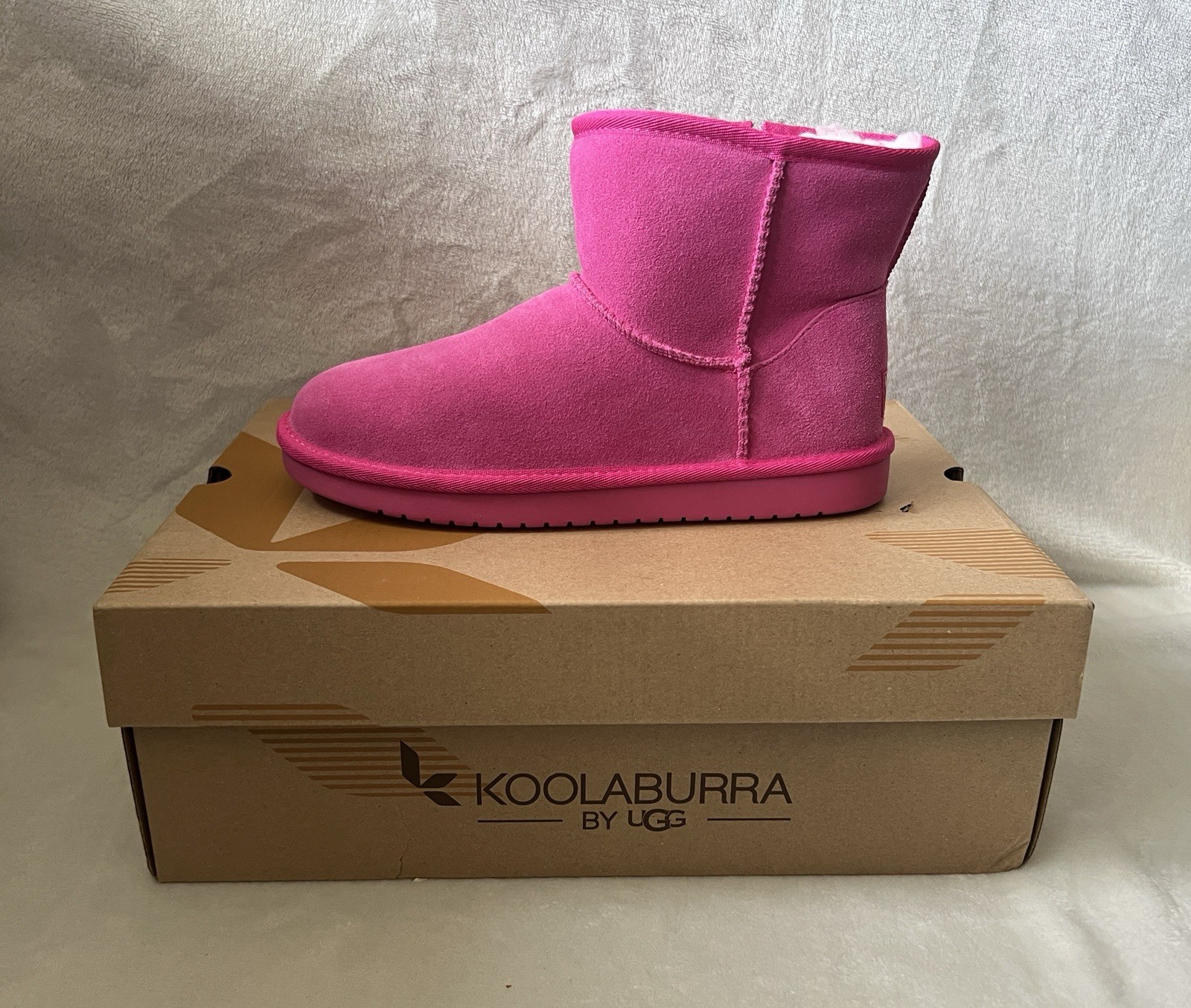 Ugg Koolaburra Boots Koola Mini Girls Sz 4 Pink Fuschia Suede Fur Lined
