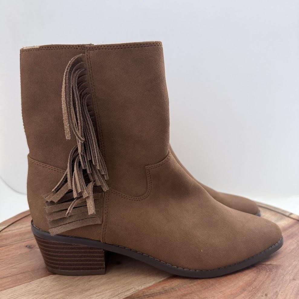 BCBG Girls Boots Girls Size 3 Tan LINDA Fringe Western Ankle Side Zip Block Heel