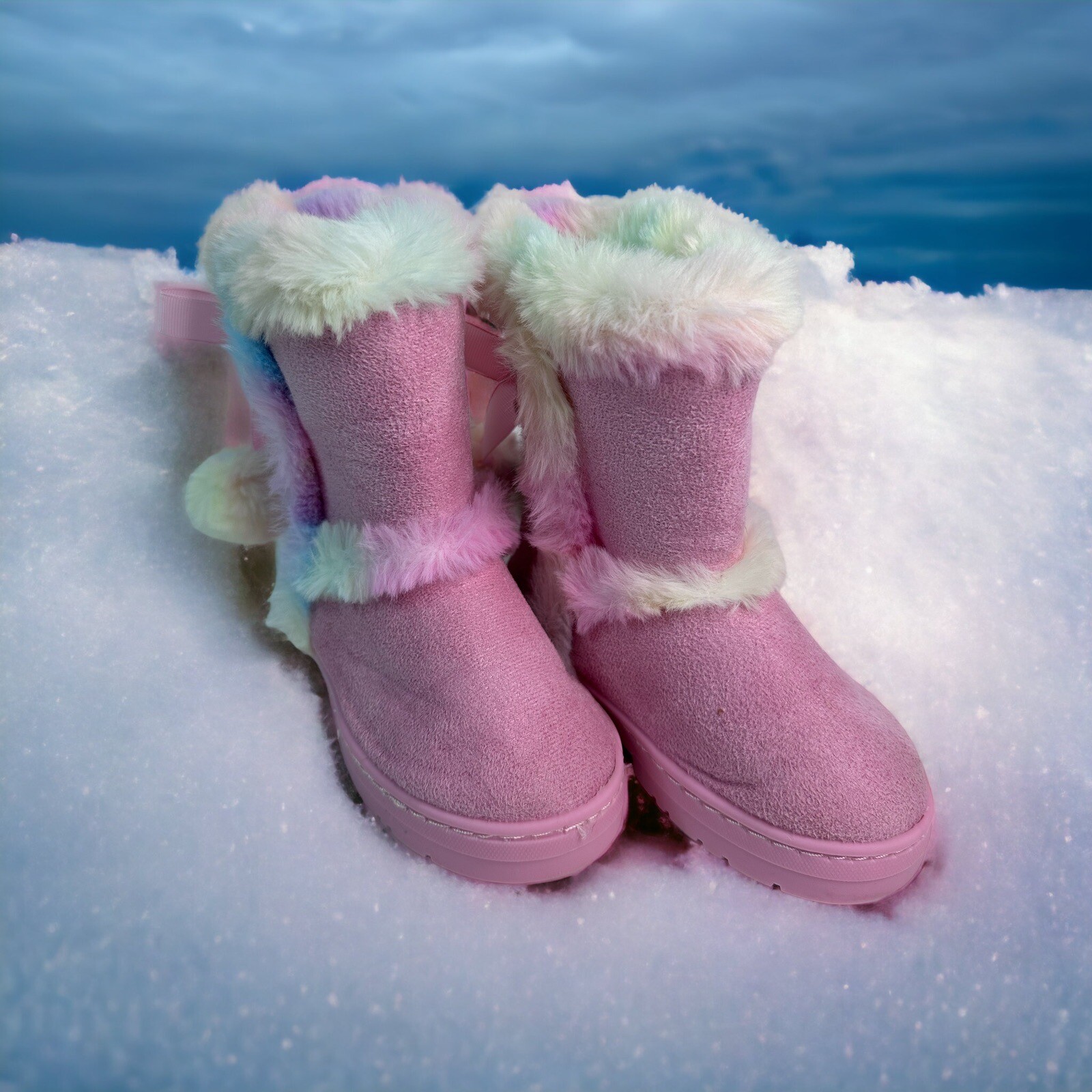 Bebe Pink Fur Lined Girls Winter Boots W/Pom Poms TODDLER Sz 8