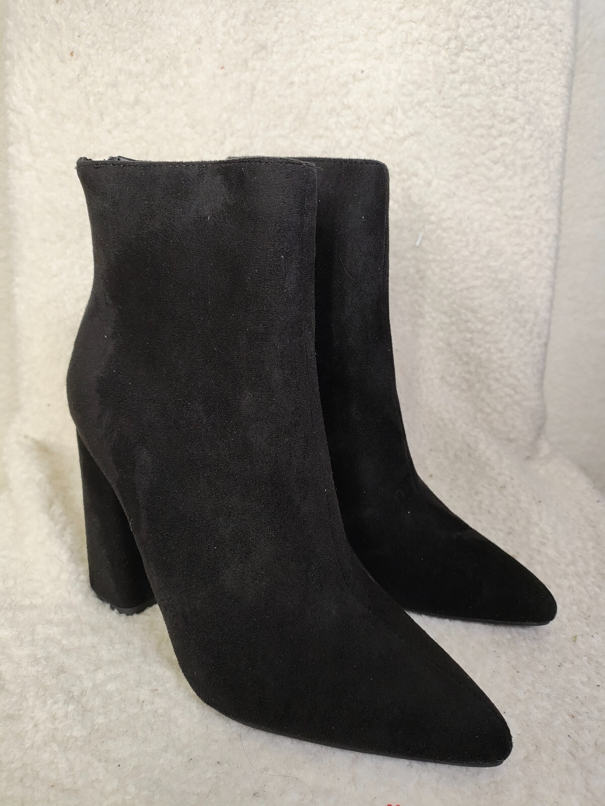 Fashion Nova Murphy Women Boots 9 Black Faux Suede Zip Up Ankle Block Heel Shoes