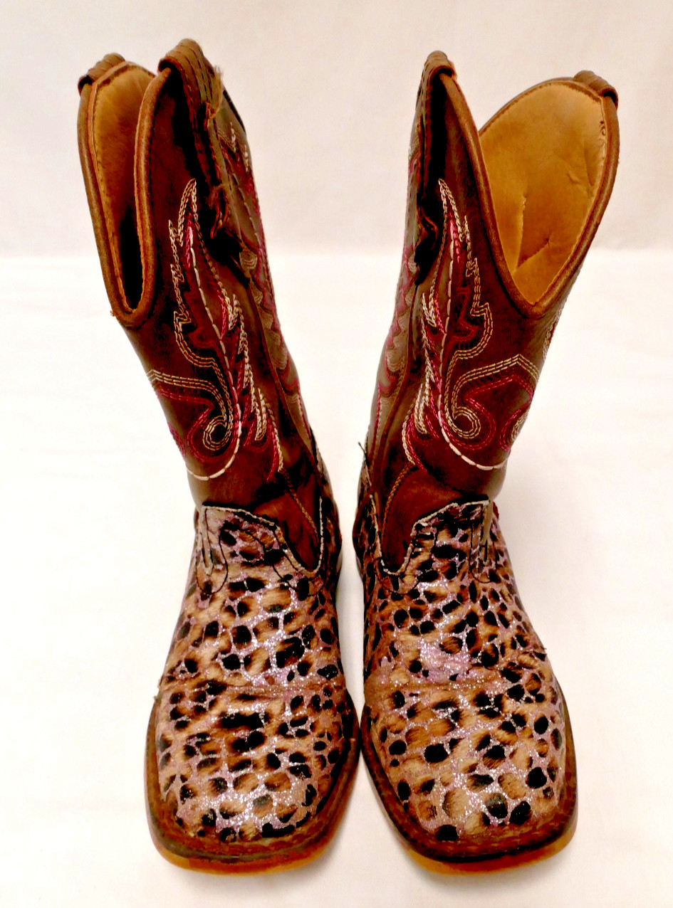 Roper Little Kids girls leopard cowboy boots size 9