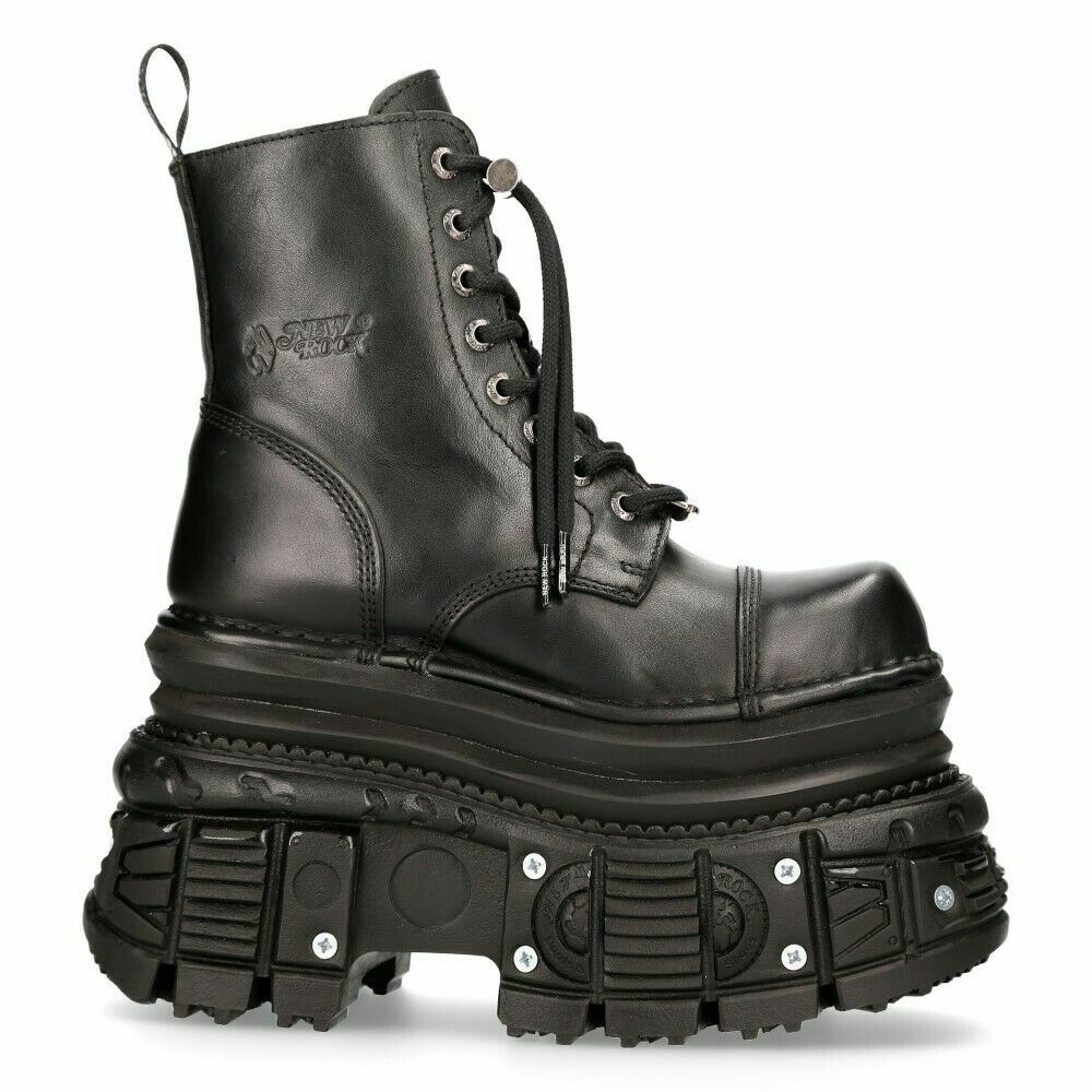 New Rock Boots MILI083CCT-C4 Unisex Metallic Black Leather Platform Military