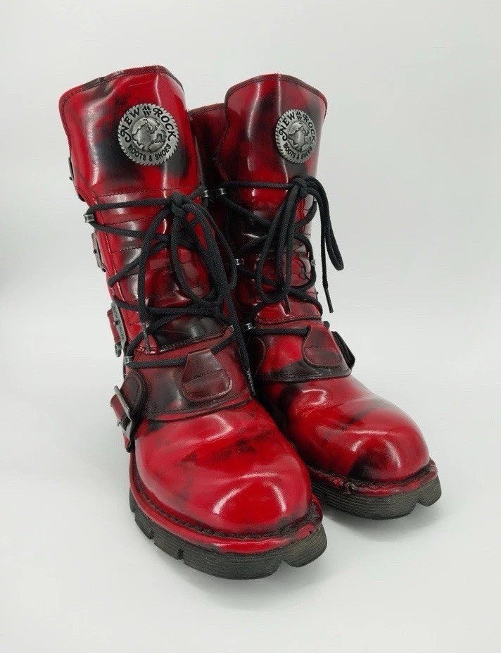 NEW ROCK BOOT COMFORT M-1473-C11 RED BLACK MARBLE SIZE 39