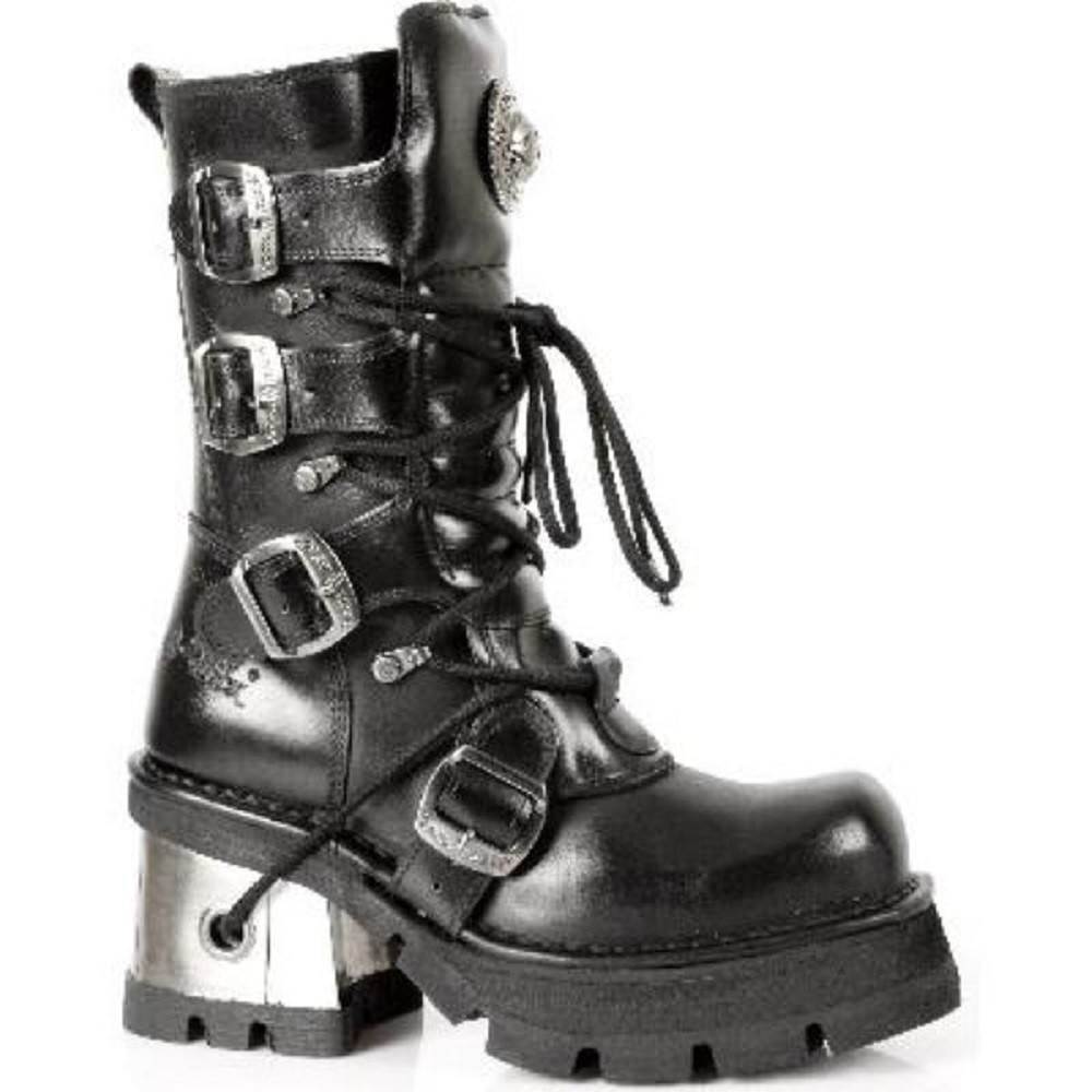 NEWROCK 373-S33 Ladies Black 100% Leather Goth Punk Emo Rock Biker Boots