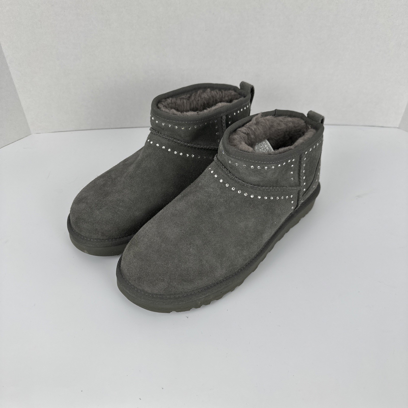 UGG CLASSIC ULTRA MINI BLING WOMEN BOOTS SUEDE GRAY US 9 /JAPAN 26 /EU 40/UK 7
