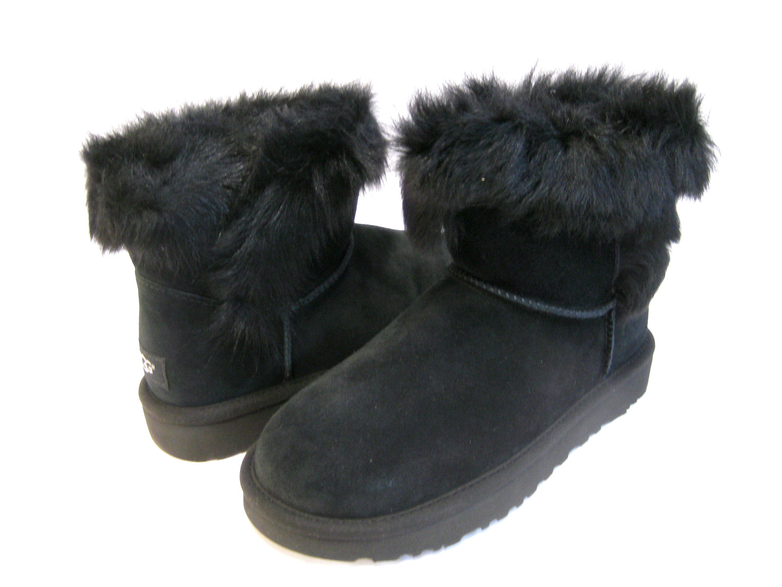UGG MILLA WOMEN ANKEL BOOTS SUEDE EXPOSED FUR BLACK US 7 /UK 5.5 /EU 38 /JP 24