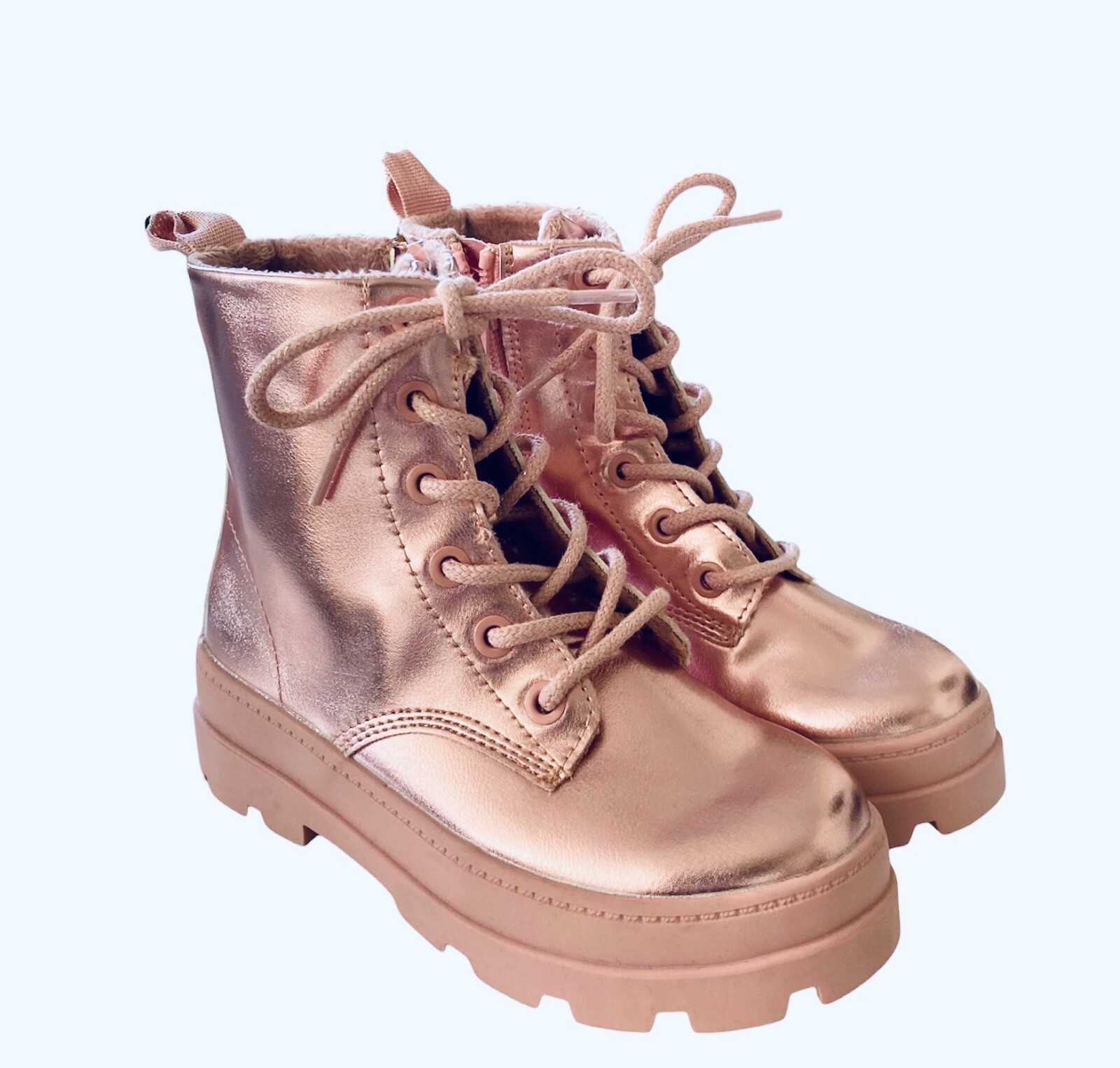 New H&M Girls Boots with Laces Metallic Pink Color Stylish