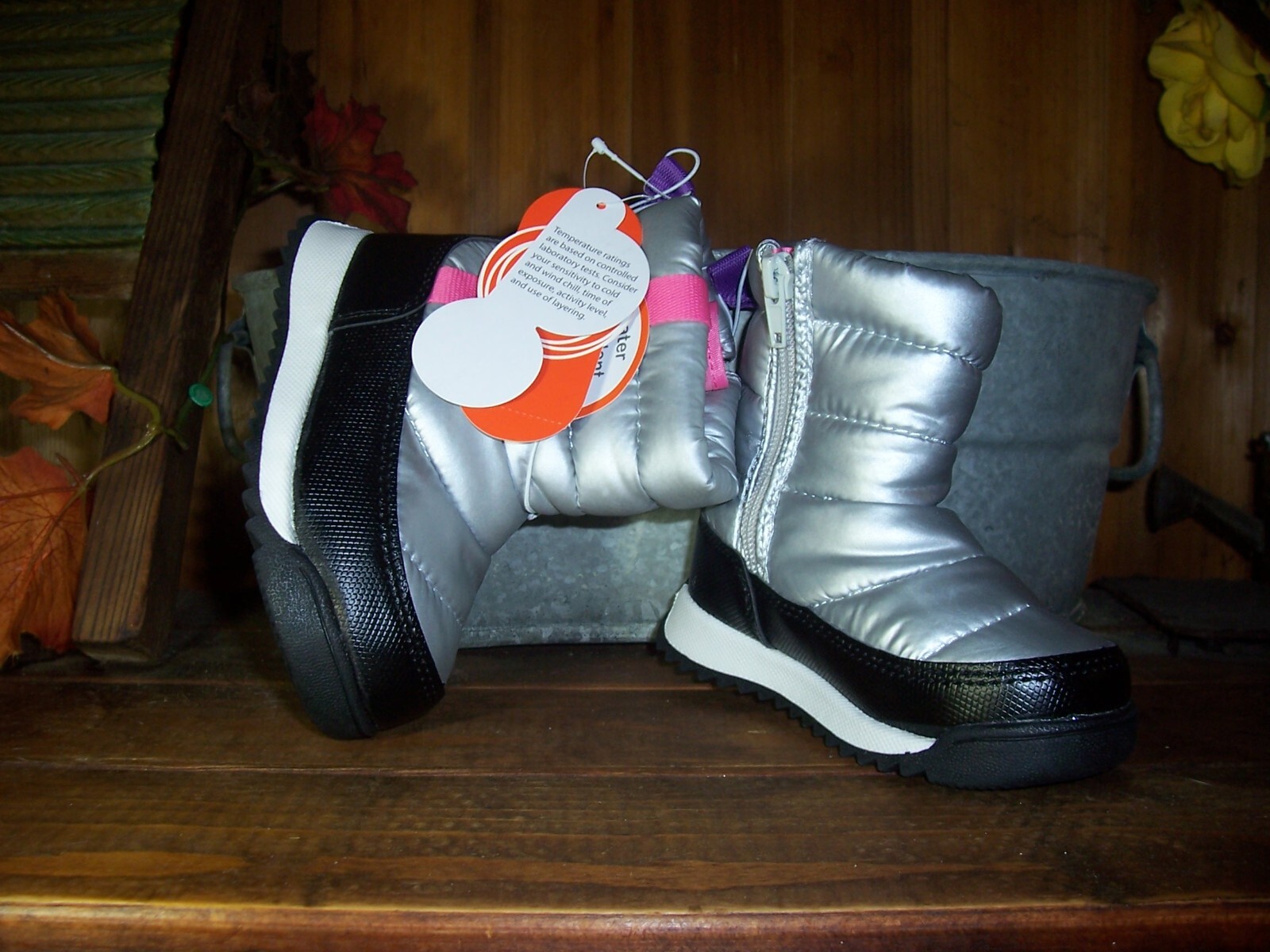 WONDER NATION GIRLS TODDLER PUFFY WINTER BOOTS SILVER  SIZE 7 TEMP RATED WATER R