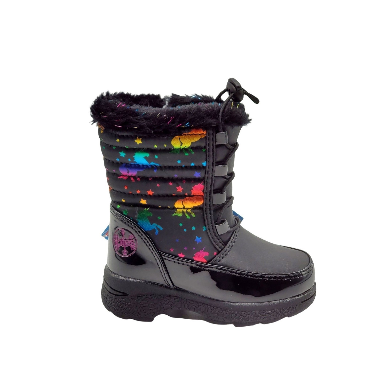 Totes Kids Waterproof Winter Snow Boots Unicorn Rainbow Black Size 7 Toddler
