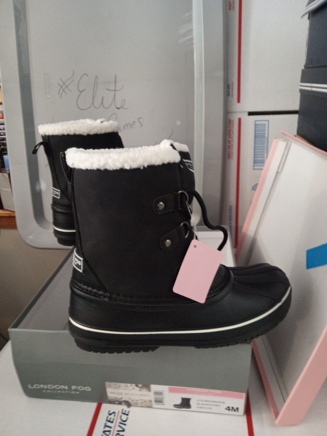 New LONDON FOG moorgate Cold Weather SNOW BOOTS Girls Size 4 M black ivory #203