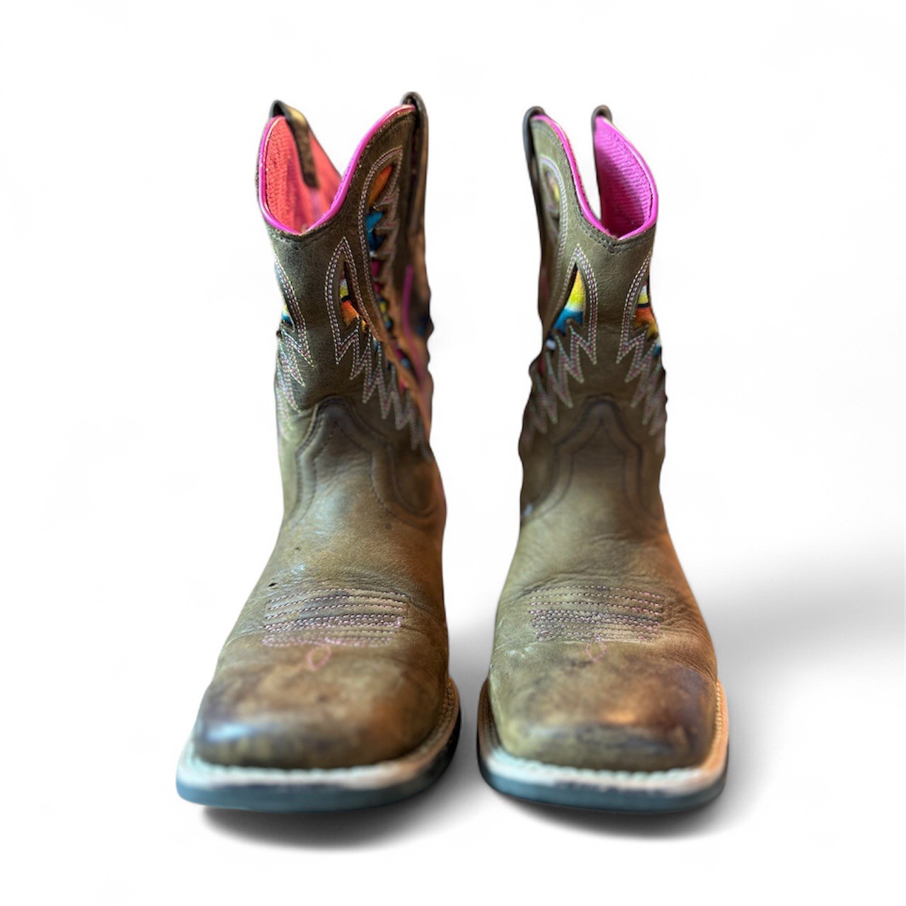 ARIAT Quickdraw Vent Tek Western Big Girls Boots size 2 Brown Leather Square