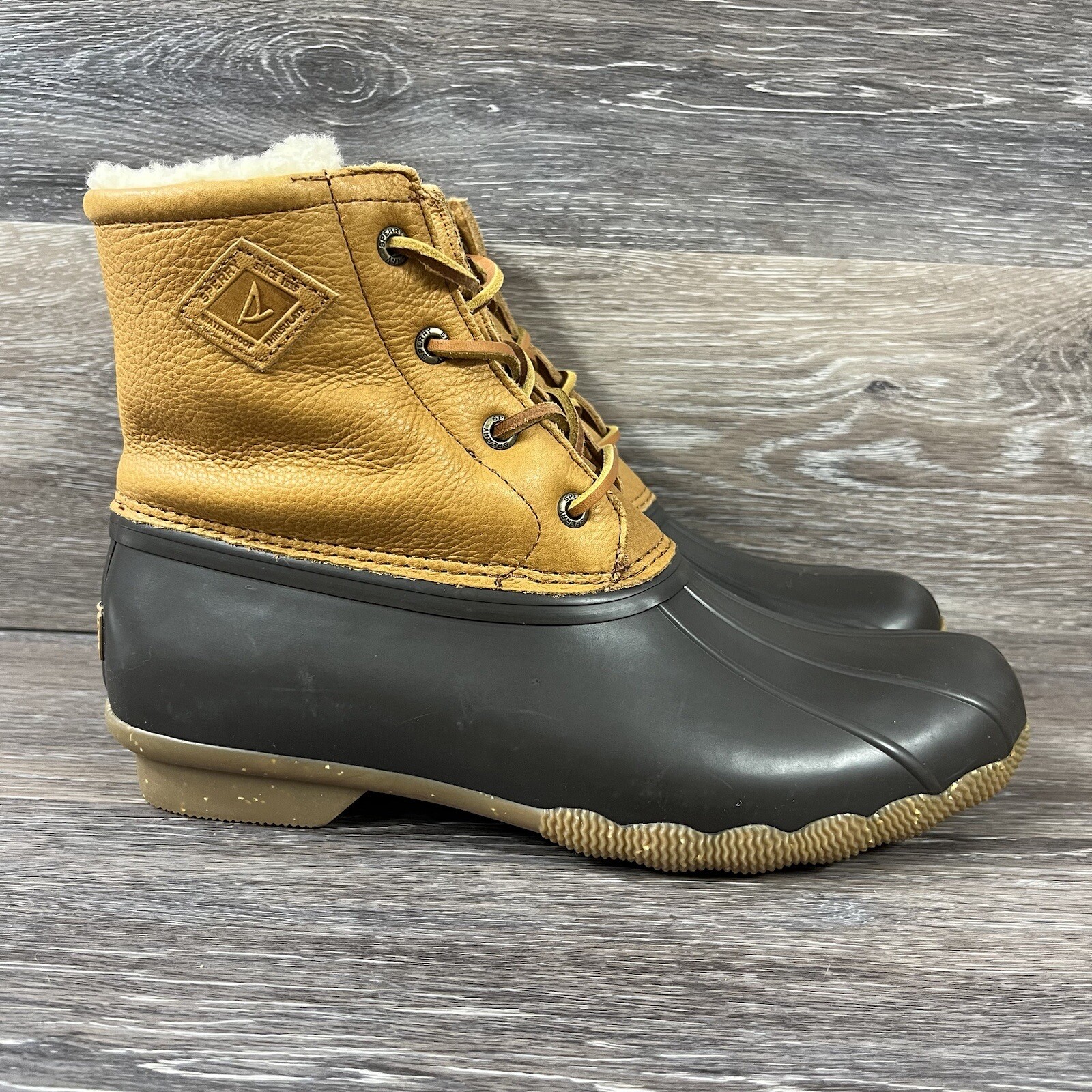 Sperry Top Sider Women Boots Saltwater Winter Luxe Tan Sheepskin Leather Fur 9.5