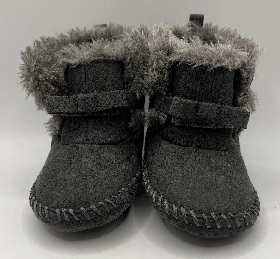 Teeny Toes Infant Baby Girls Boots Snow Gray Faux Fur Size 4 EUC