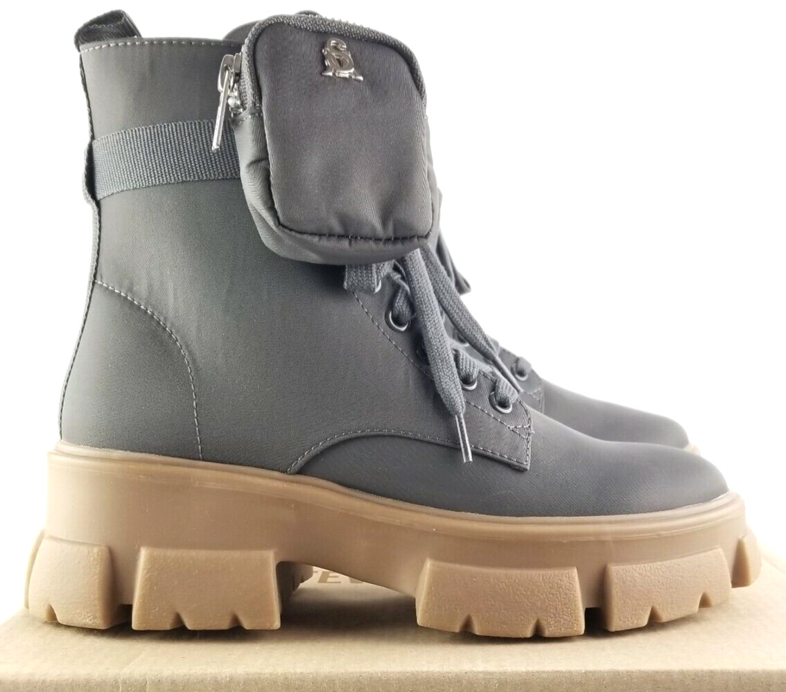 Steve Madden Women Boots 7 Thora-P Pouch Extra Chunky Platform Ankle Combat Gray