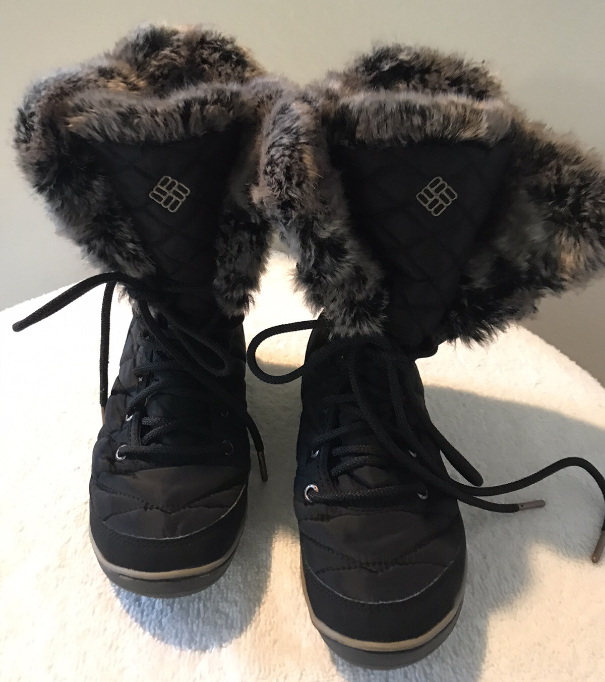 Columbia Omni Grip 200 Grams Black Waterproof Quilted Faux Fur Women Boots Sz 6M