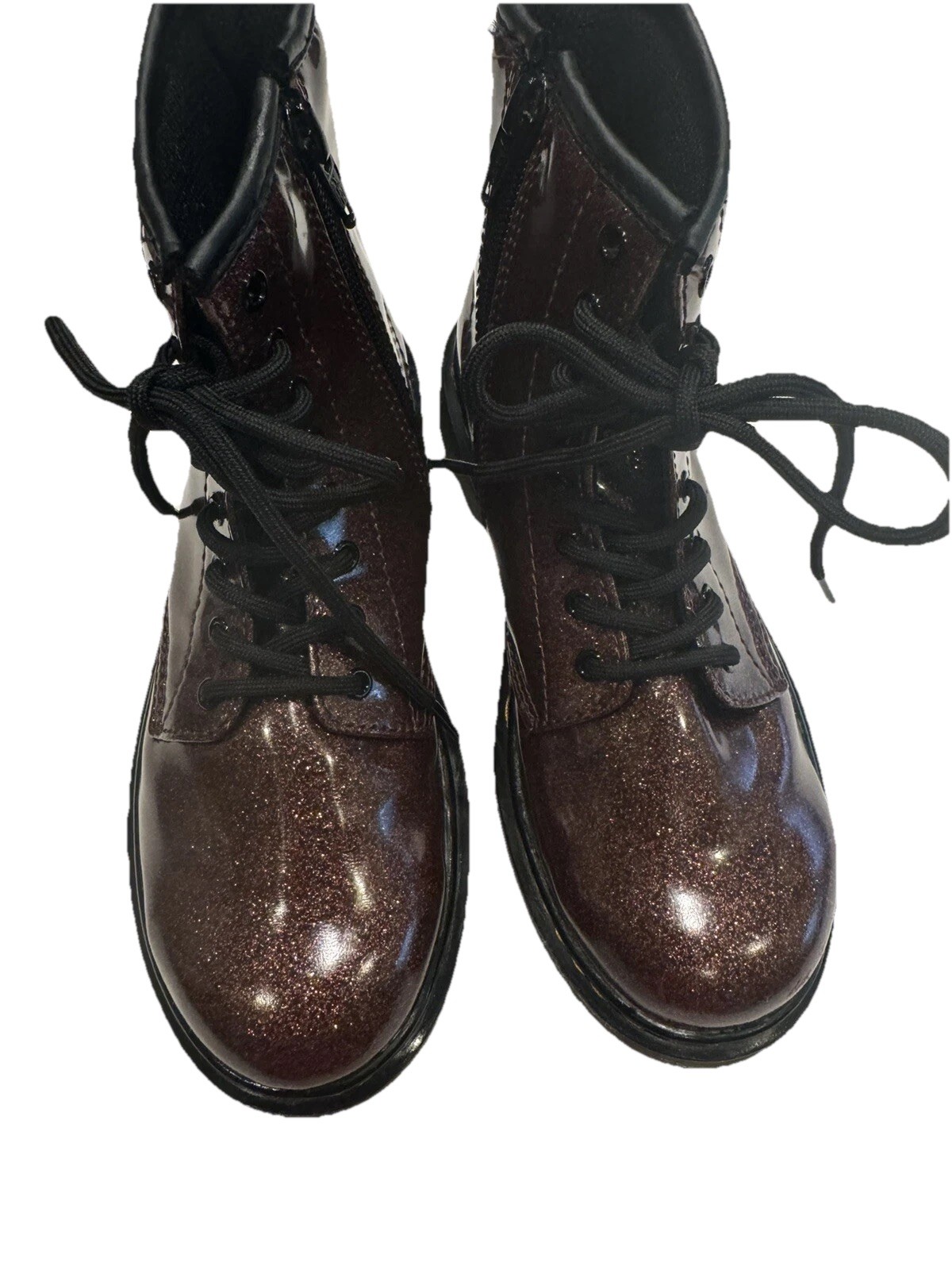 Dr Martens Girls Boots 1460 Glitter Dark Brown Lace & Zip Up Size 3