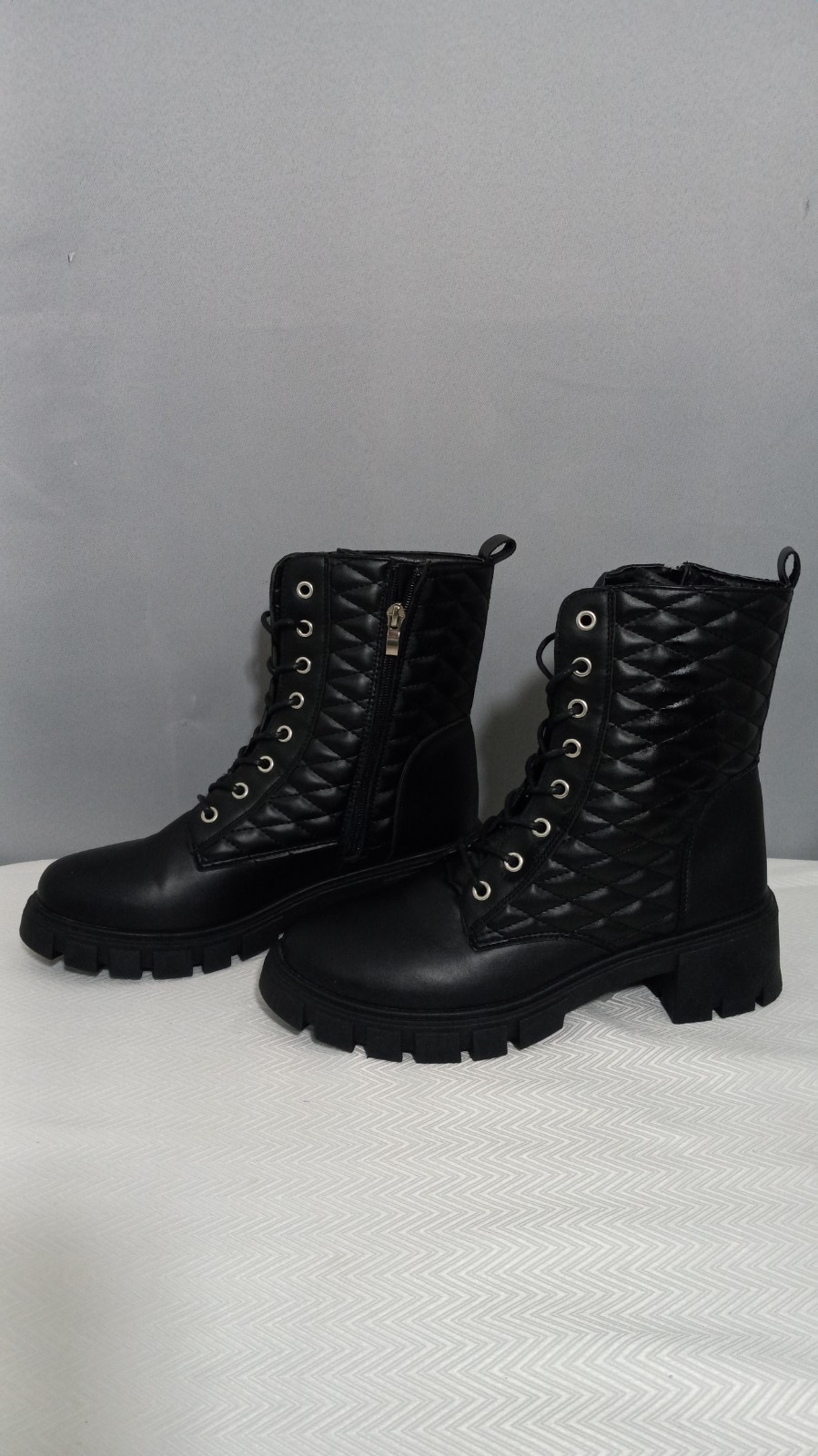 Wild Diva Combat Women Boots Black Lace UP Front And Zipper Durable
