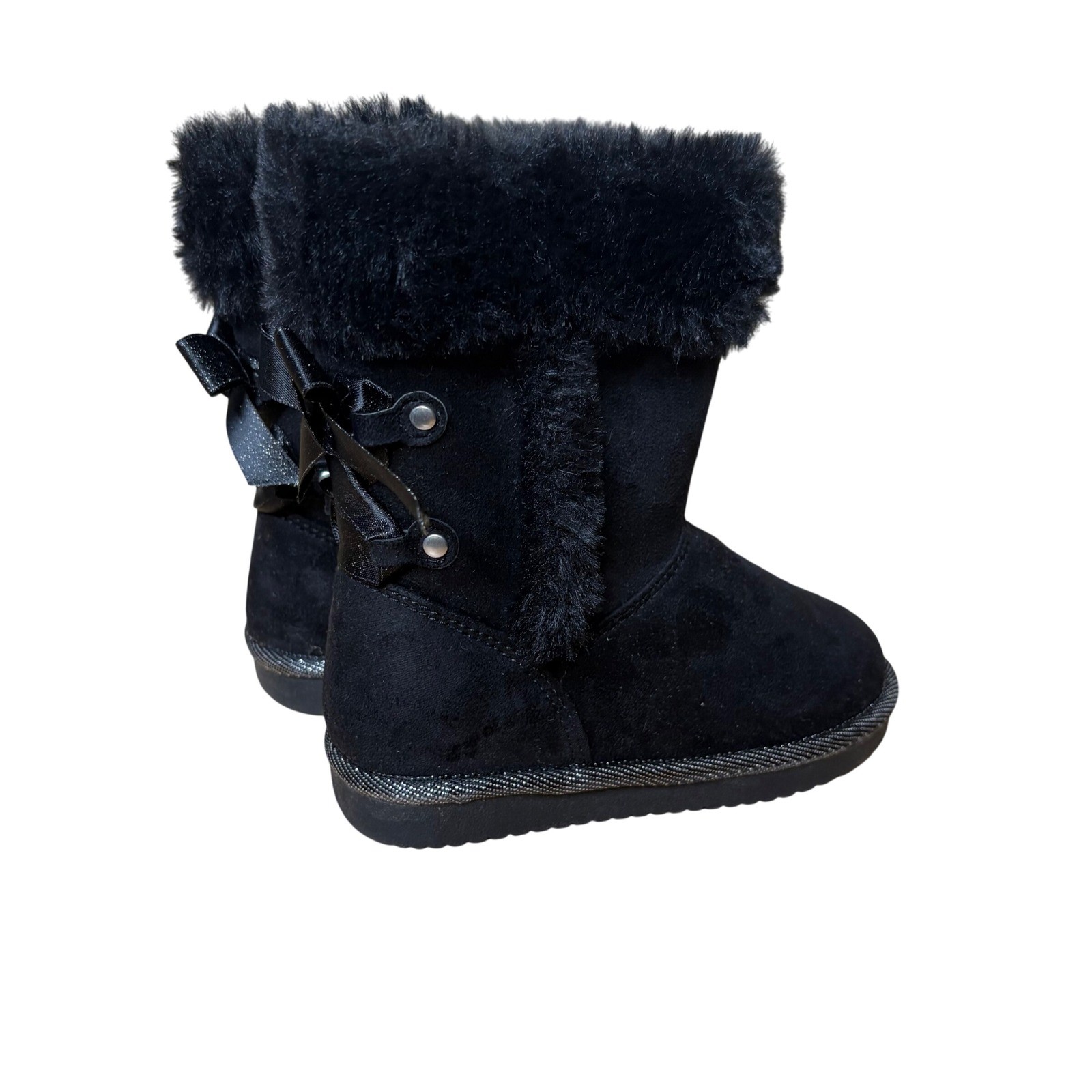 Jumping Beans Kids Black Bows Faux Fur Trim Ankle Boots Size 9 Toddler