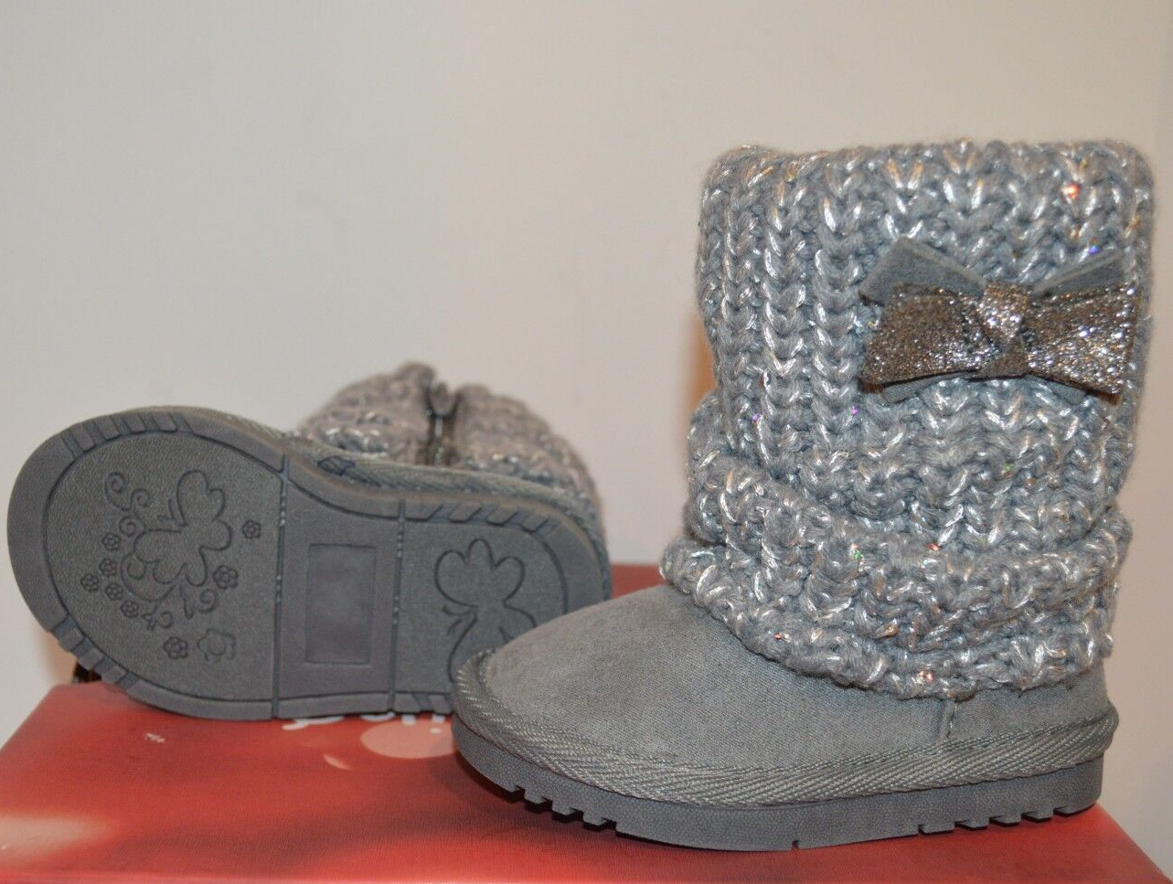 NEW JUMPING BEANS Sparkle Sweater Boots SIZE 5T Bernice Gray Zip up Glitter Bow