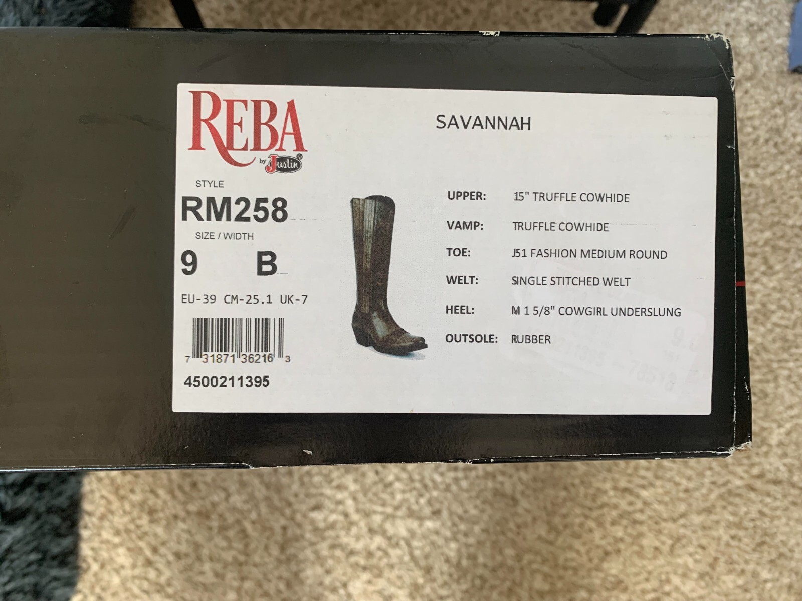 Justin Reba Western Women Boots Size 9 RM258 Savannah Truffle