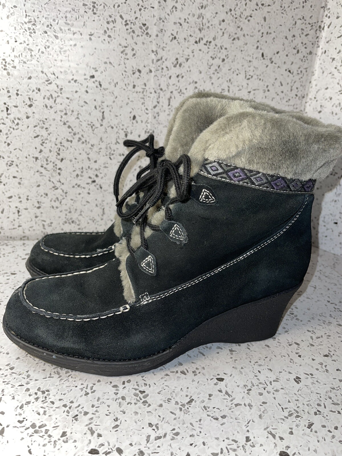 Baretraps Women Boots Fairway Black With Fur Size 8.5 Wedge Heel