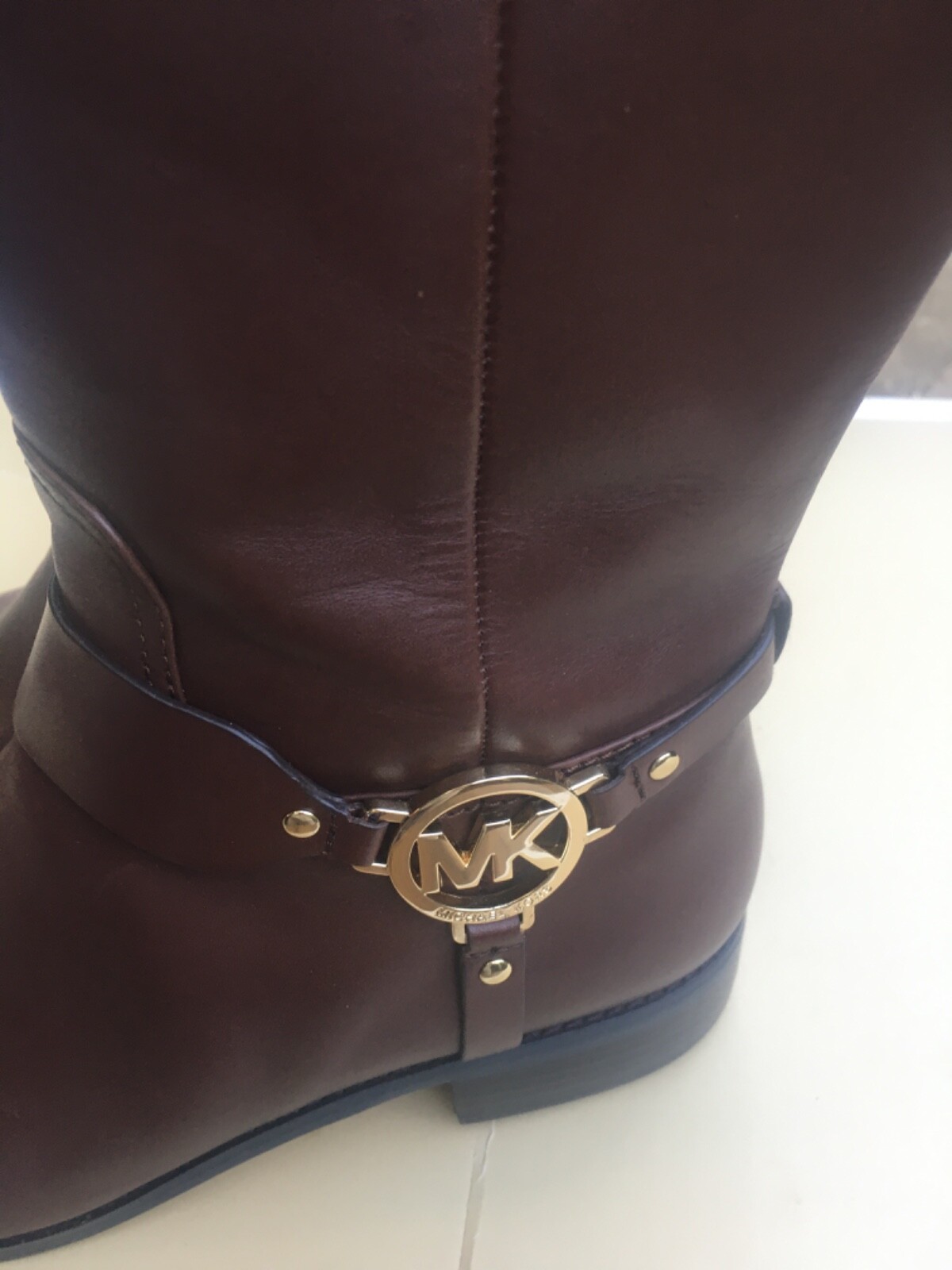 New Michael Kors Fulton Harness Leather Women Boots Mocha 10M / 41