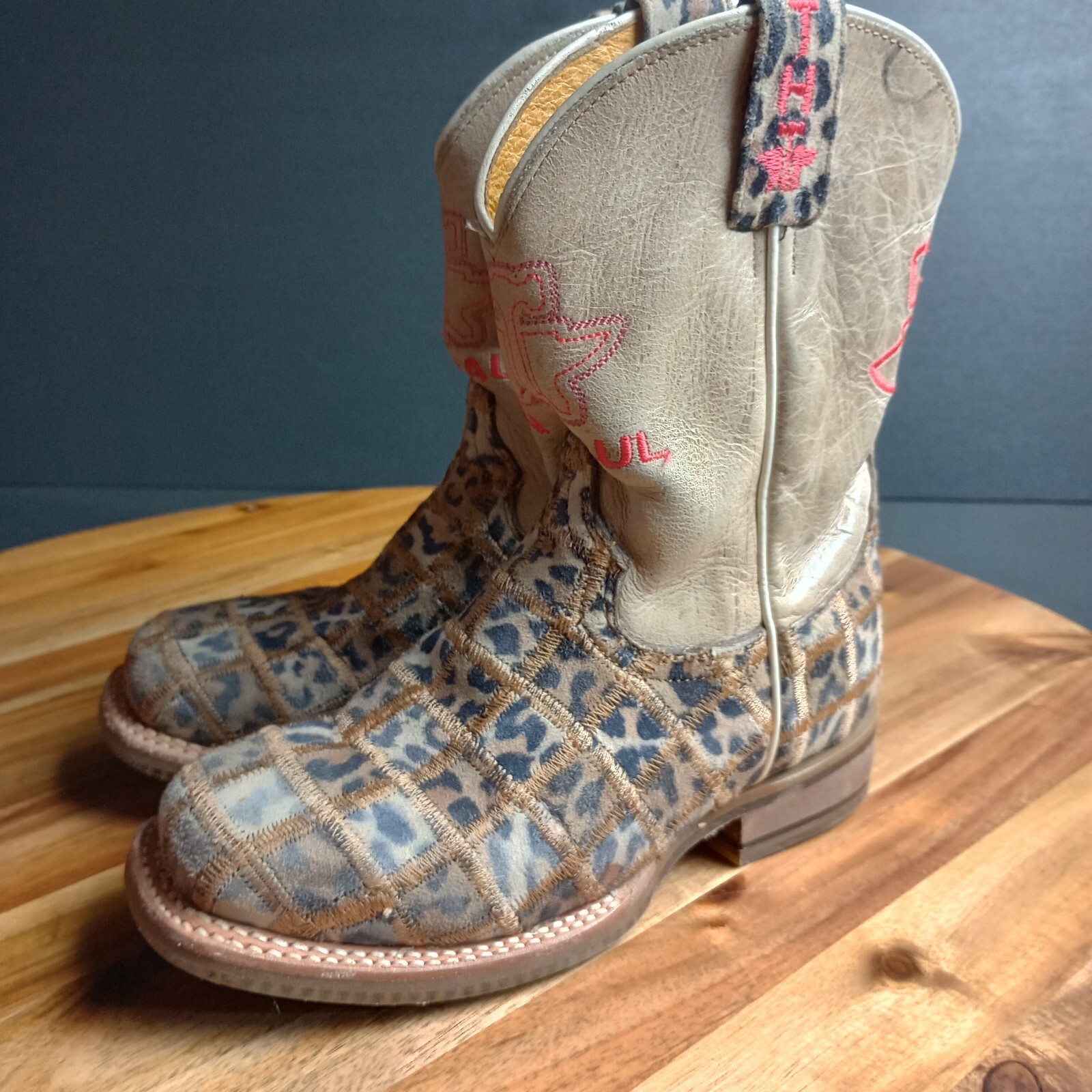 Tin Haul Wild Patch Little Girls Boots Sz 13 Cheetah Sole Leather Growth Spurt