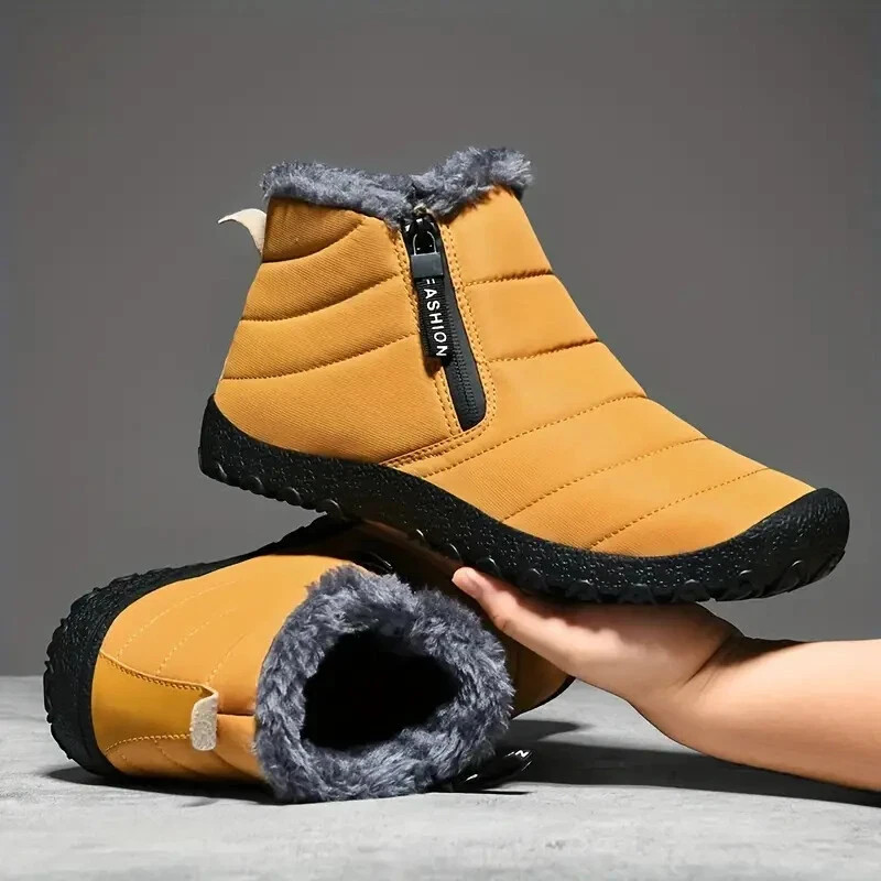 Mens Snow Boots Warm Fur Lined Ankle Waterproof Slip On Outdoor Winter Shoes