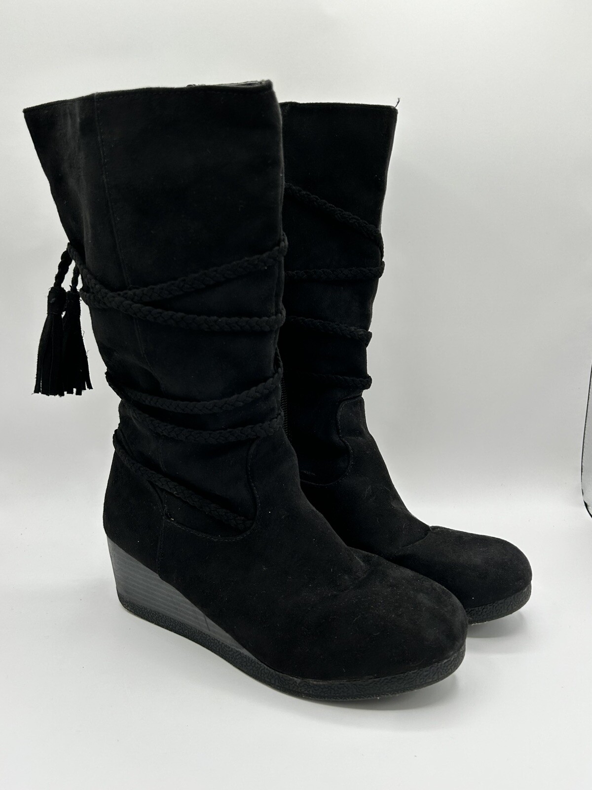 Rampage Black Wedge Boots with Tassle “Eliza” Girls Size 4 1/2