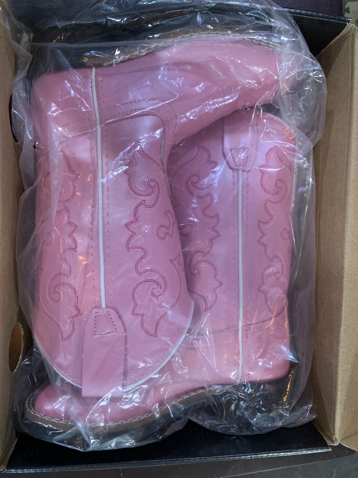 Pink Girls Cowboy Boots Scroll Stitch SquareToe Children Western Old West VB9120