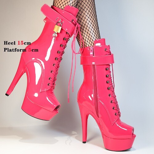New Sexy Women Boots Lace-Up 15cm High Thin Heel Platform Ankle Boots Plus Size