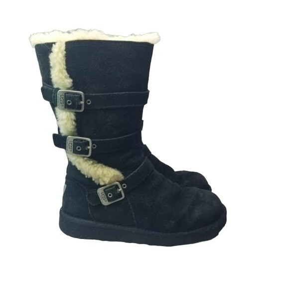 Ugg Maddi black shearling buckle big girls boots 4 GIRLS