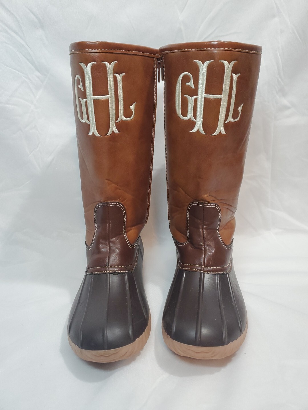 Girls Boots Embroidered GHL Size 2 Brown With Laces The Coral Palms Duck Boots
