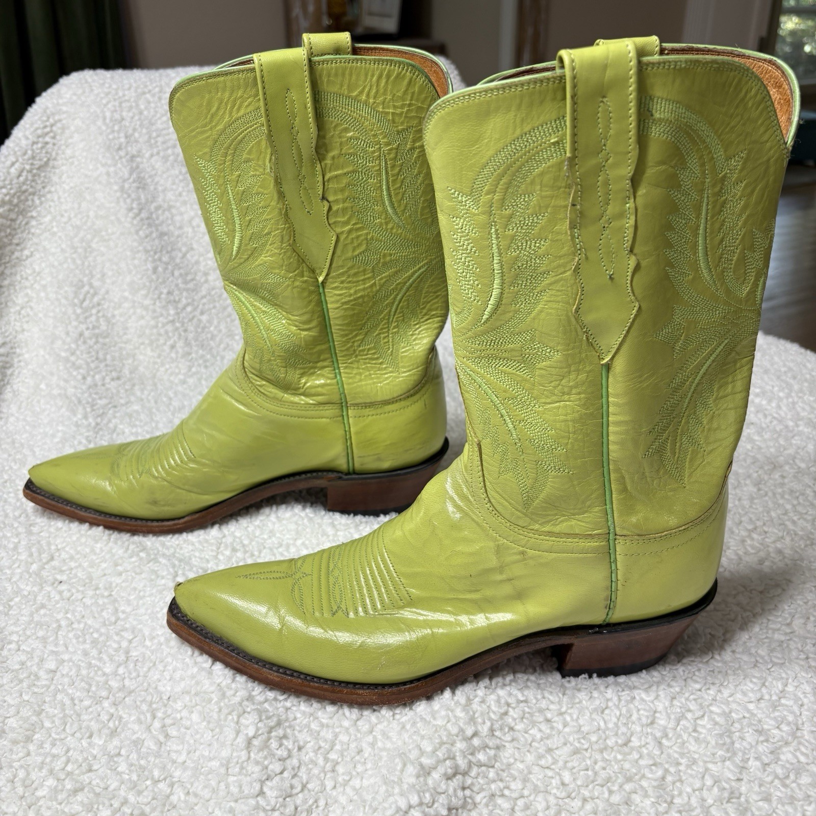 Lucchese 1883 Women Boots 7 1/2B Green Pointed Toe, Cowgirl Boho Rodeo N7480