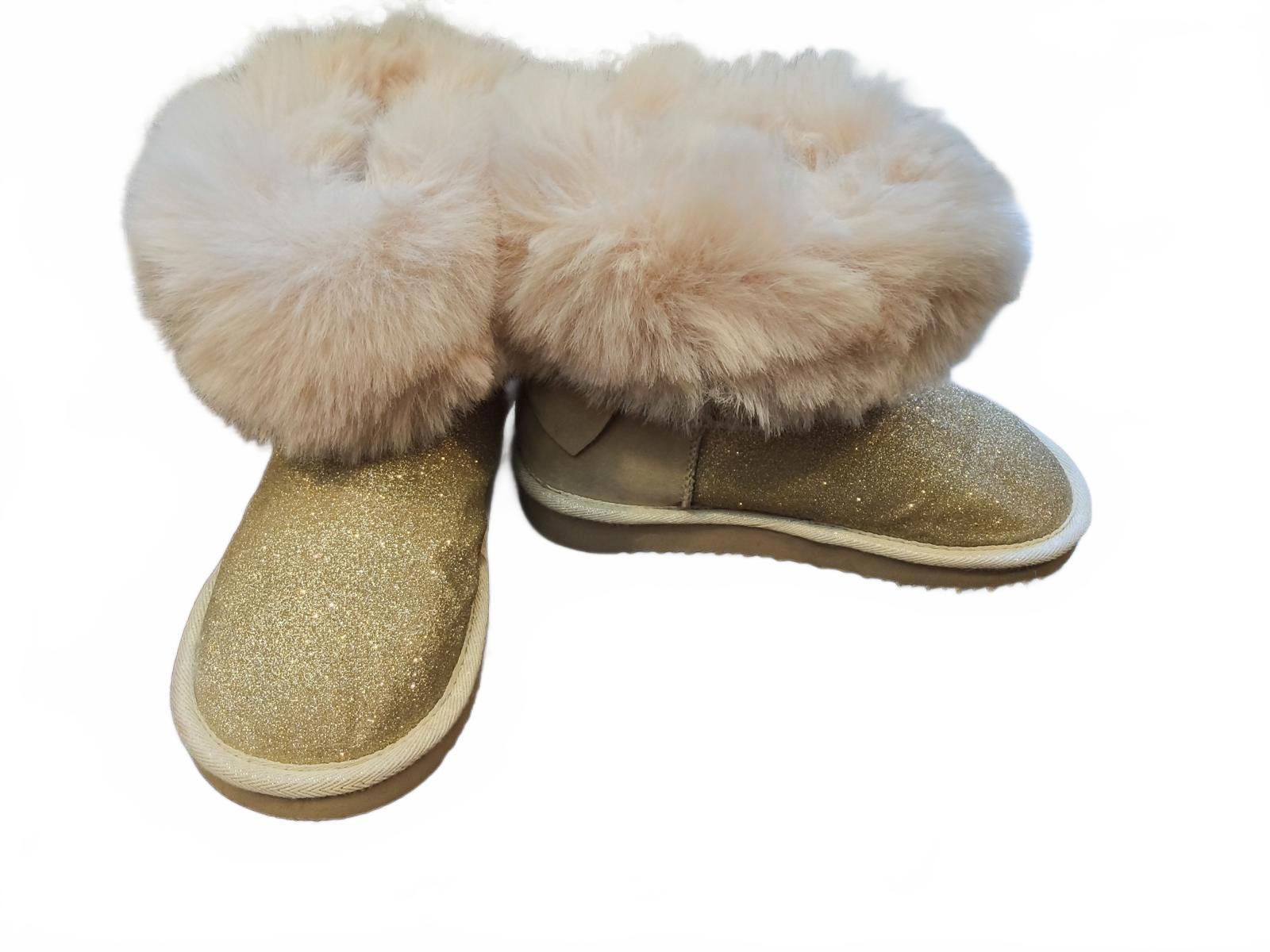 Girls Sz 13 Gold Glitter Winter Boots with Faux Fur Cuff