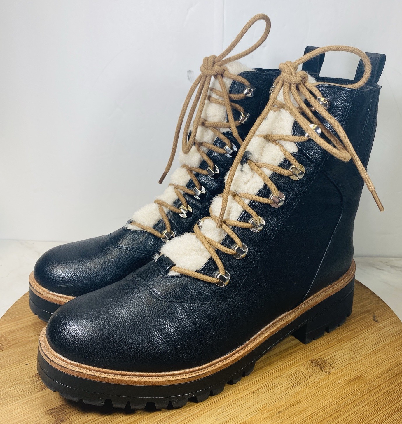 Nine West Black Women’s IVANI3 Combat Tongue Lined Zip Women Boots Size 8M