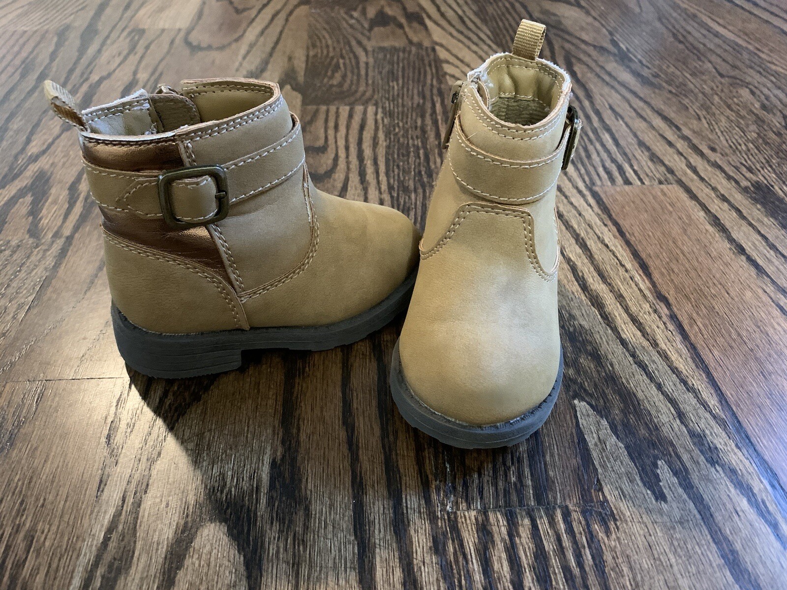 Carters Size 4 Girls Boots Zip Up Brown Tan & Gold