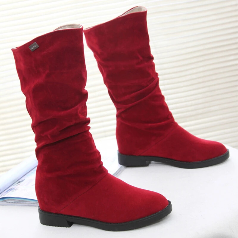 Women Boots Winter New Fashion Frosted Mid-calf Low Heel Plus Velvet Knight Boot